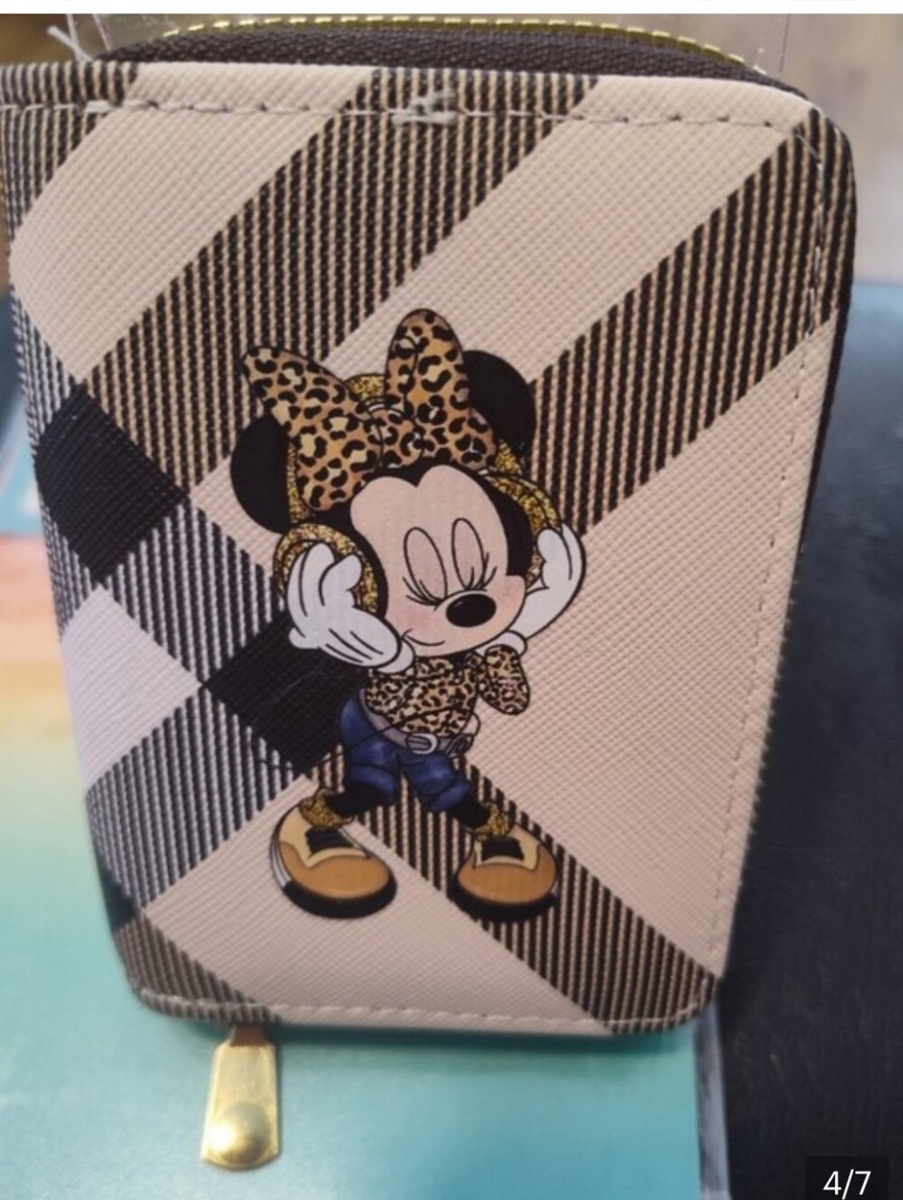 Minnie Mouse Plaid Zip Rockn On Headphones Leopard Out. 4 X 3 Cc Holders New